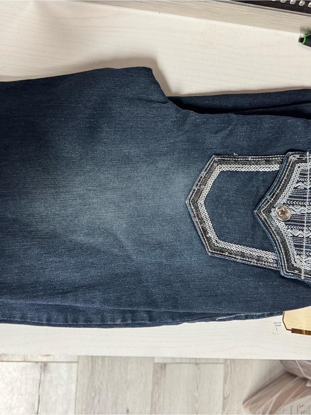 True Religion Dark Blue Bootcut Jeans with Embellished Pocket